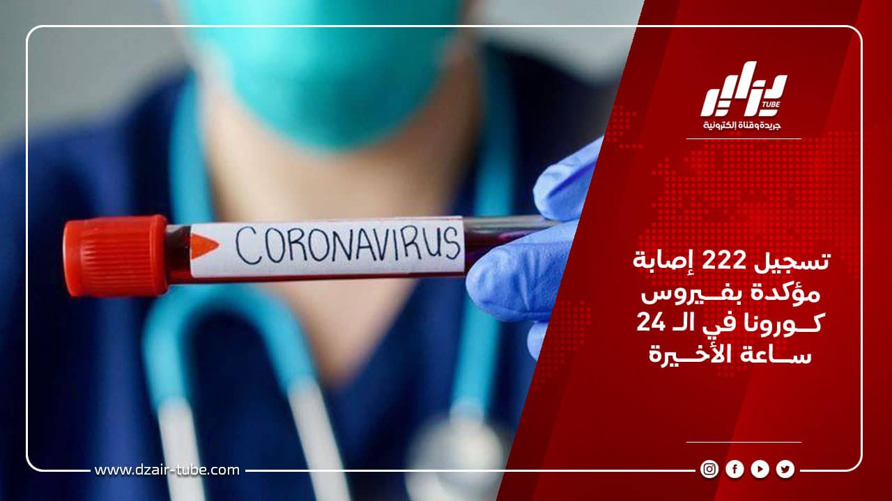 تسجيل 222 إصابة مؤكدة بفــيروس كــورونا في الـ 24 ســاعة الأخــيرة 7 تسجيل 222 إصابة مؤكدة بفــيروس كــورونا في الـ 24 ســاعة الأخــيرة